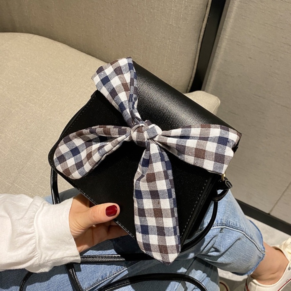 New Black Square Crossbody Bag with Bow